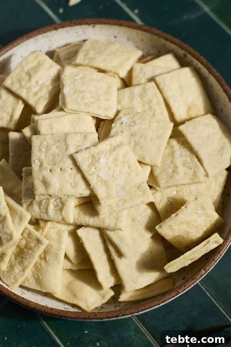 Crispy Sourdough Discard Crackers: Crunchy Homemade Recipe 11 Sourdough Discard Crackers in a bowl.