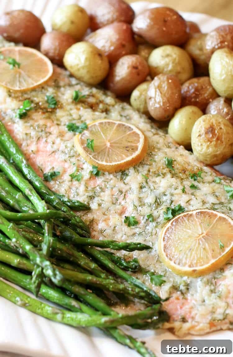 Garlic Butter Salmon, Asparagus & Potatoes Sheet Pan