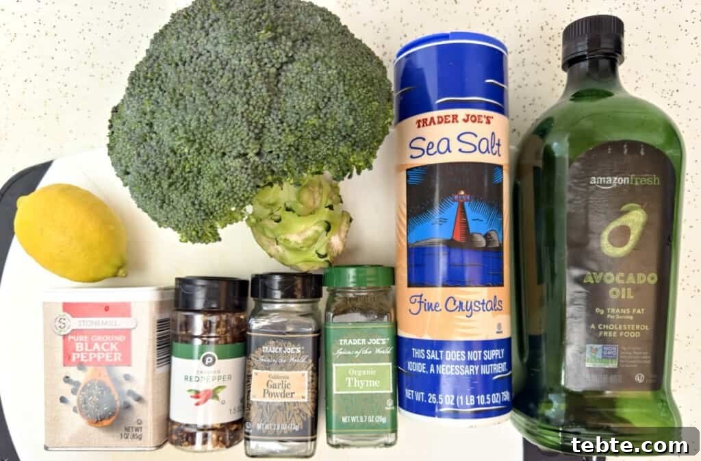 Crispy Air Fryer Broccoli Recipe in Minutes 3 ingredients needed layer out to make broccoli in the air fryer