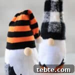 No-Sew Halloween Gnomes Made from Socks 22 Two sock gnomes on a table.
