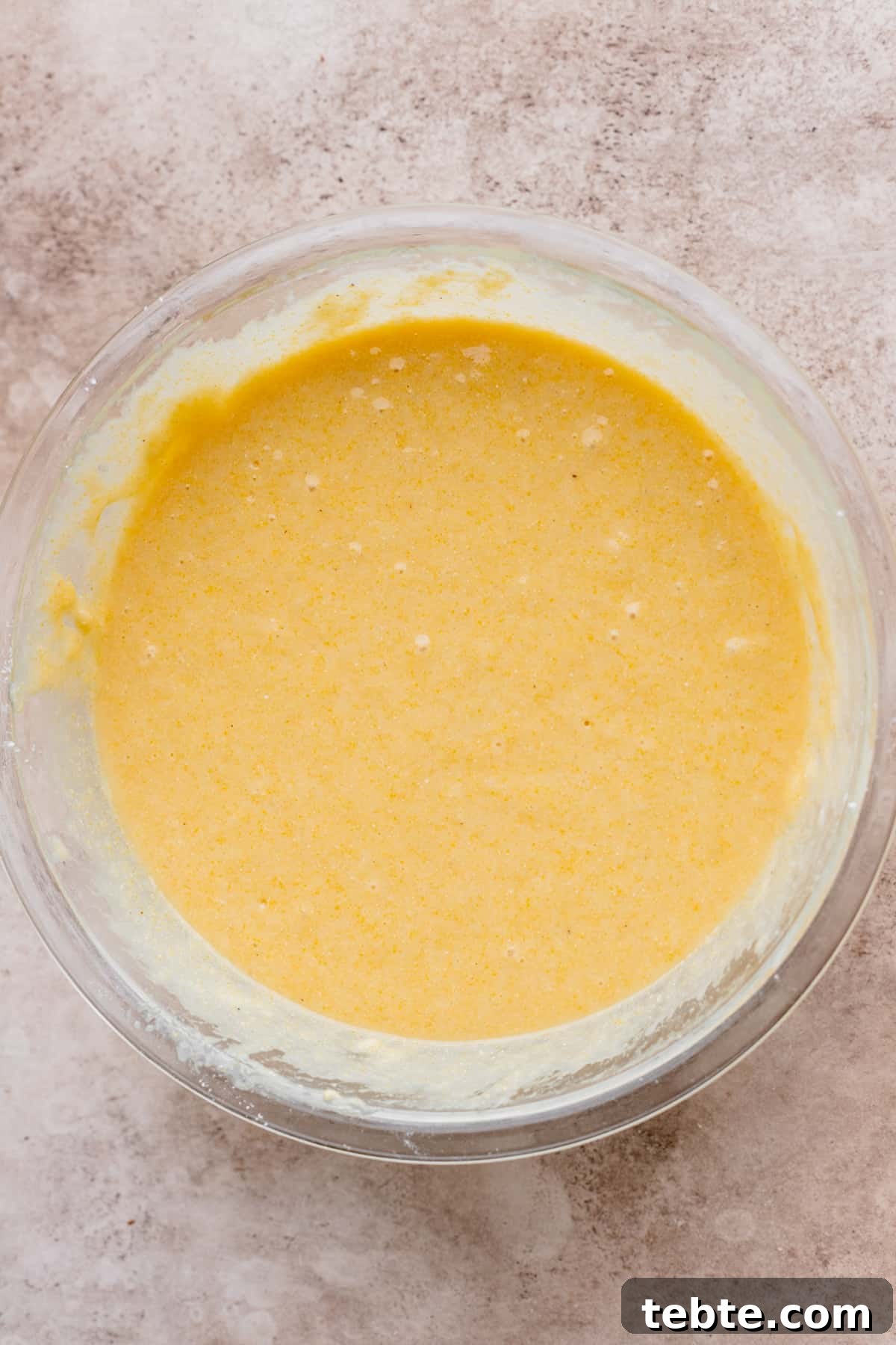 Honey Butter Cornbread Recipe: Sweet, Buttery Southern Cornbread 6 Batter in a glass bowl.