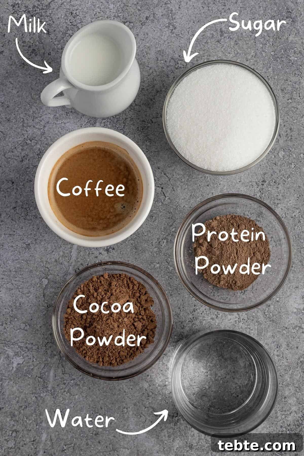Protein Iced Coffee Recipe: High-Protein Chilled Coffee Drink 3 All of the ingredients needed to make the iced coffee.