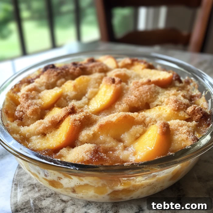 Southern Tennessee Peach Pudding Recipe with Cinnamon Crumble 3 Peach pudding close-up