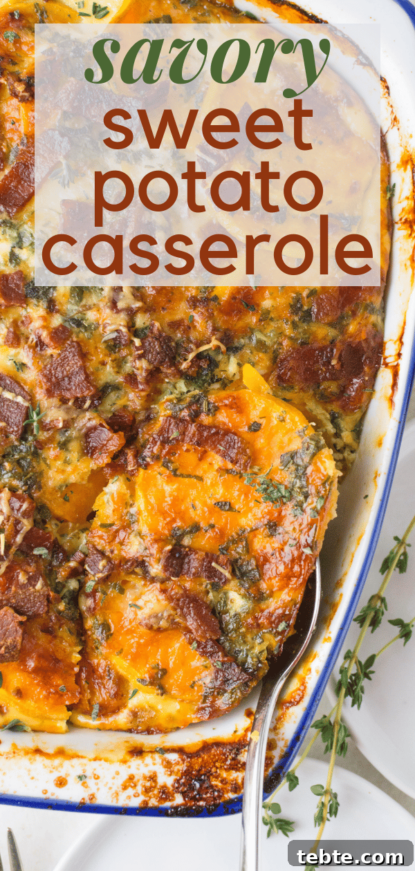 Savory Sweet Potato Casserole with Herbed Panko Topping 10 If you love bacon, sweet potato and apple, you'll love this sliced sweet potato recipe. Savory Sweet Potato Casserole is a great fall side dish.