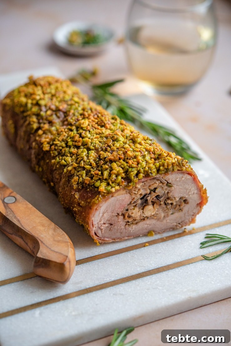 Whole stuffed pork tenderloin A whole stuffed pork tenderloin on a cutting board