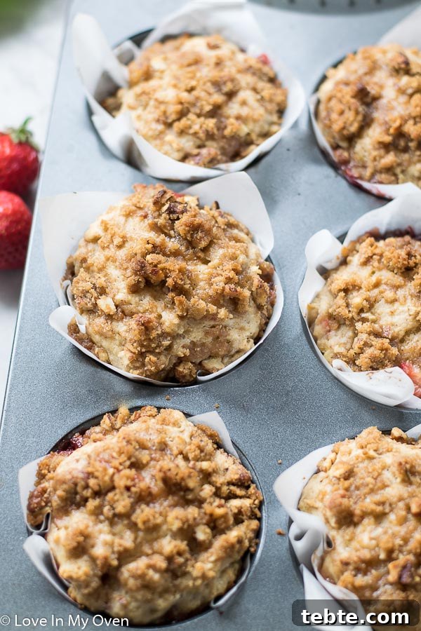 Strawberry Rhubarb Muffins with Double Streusel Topping 3 strawberry rhubarb muffins