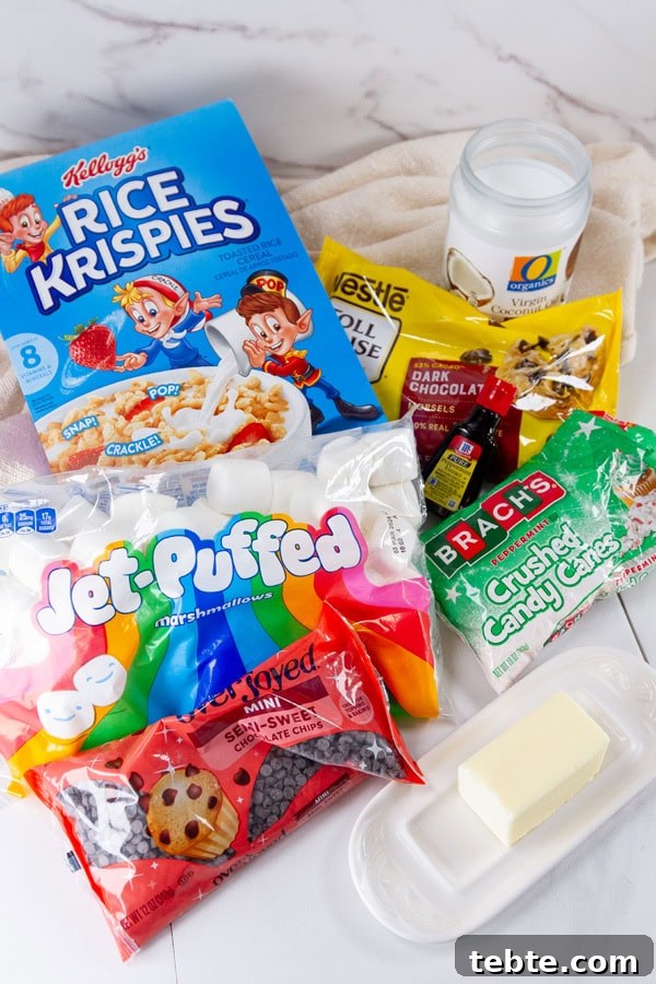Peppermint Rice Krispies Treats Recipe for Festive Holidays 5 ingredients for this dessert.