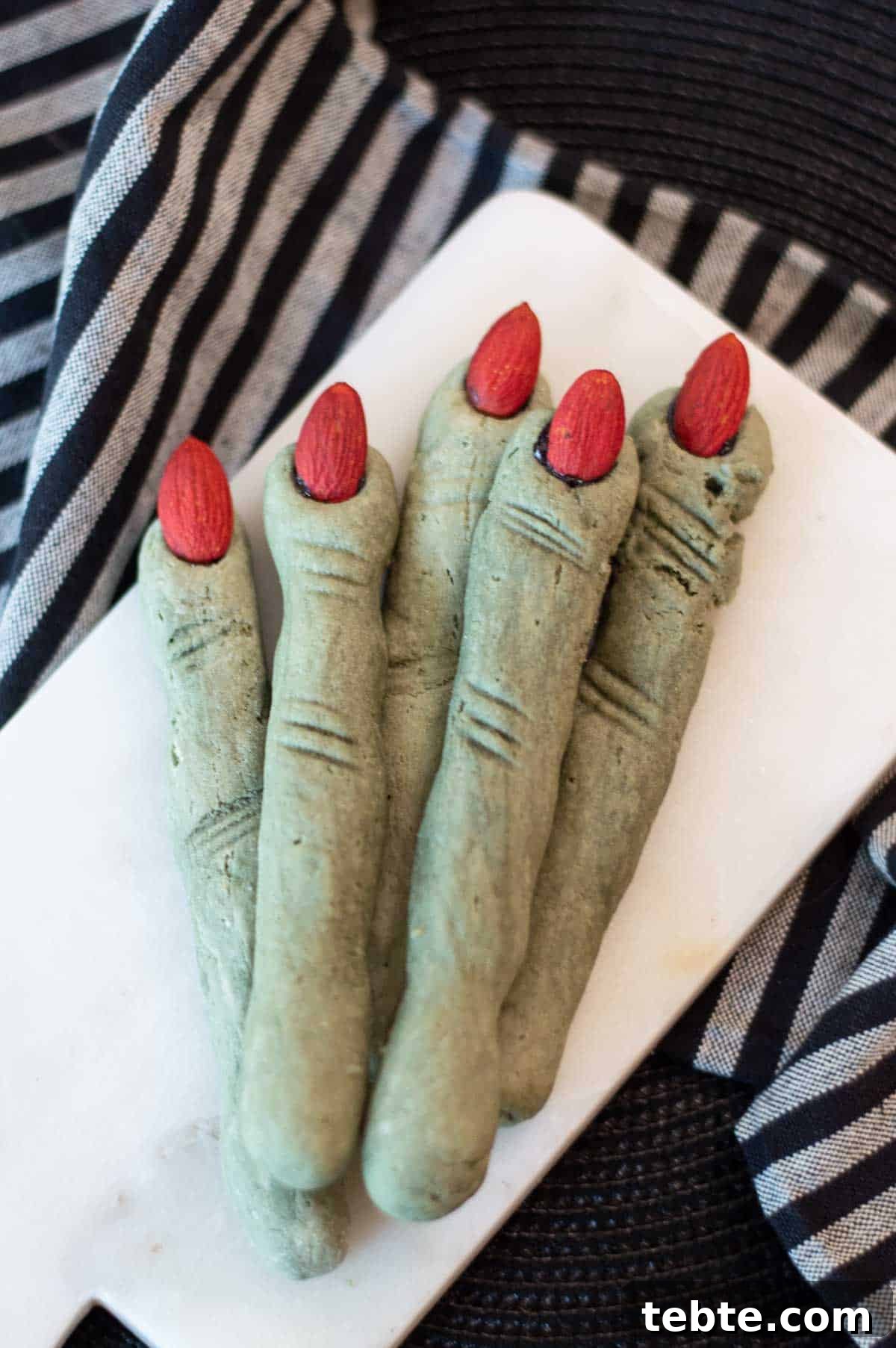 Witch Finger Cookies on a marble plate