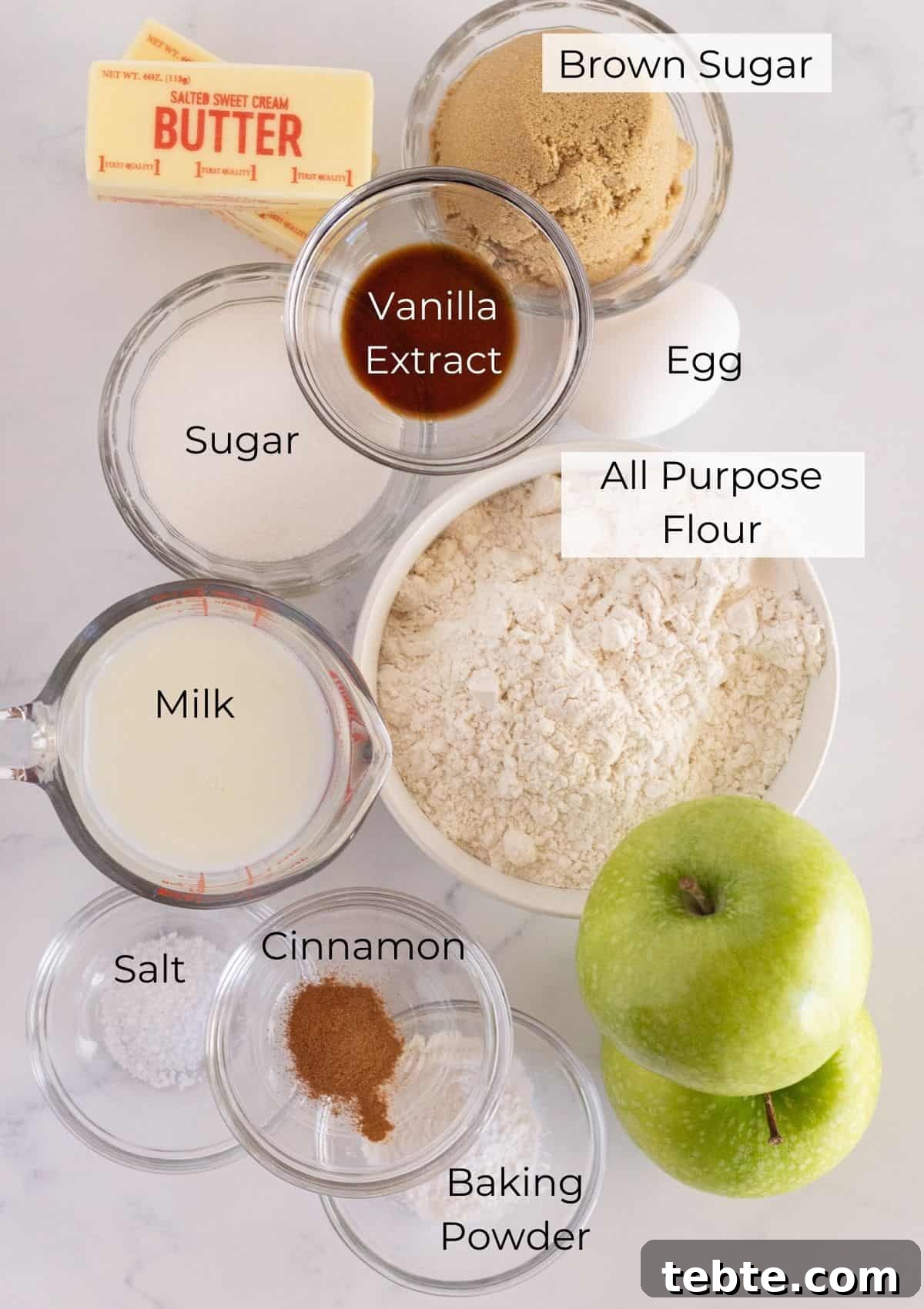 Moist Apple Crumb Cake Recipe with Cinnamon Streusel 3 The ingredients needed to make apple crumb cake.