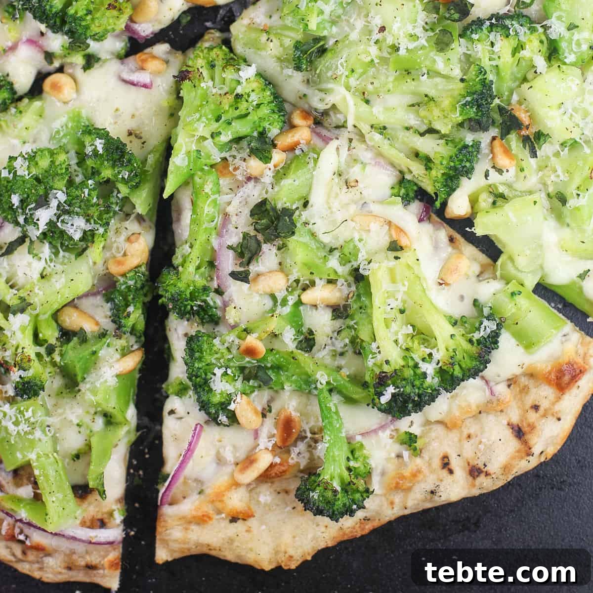 slice of broccoli white pizza