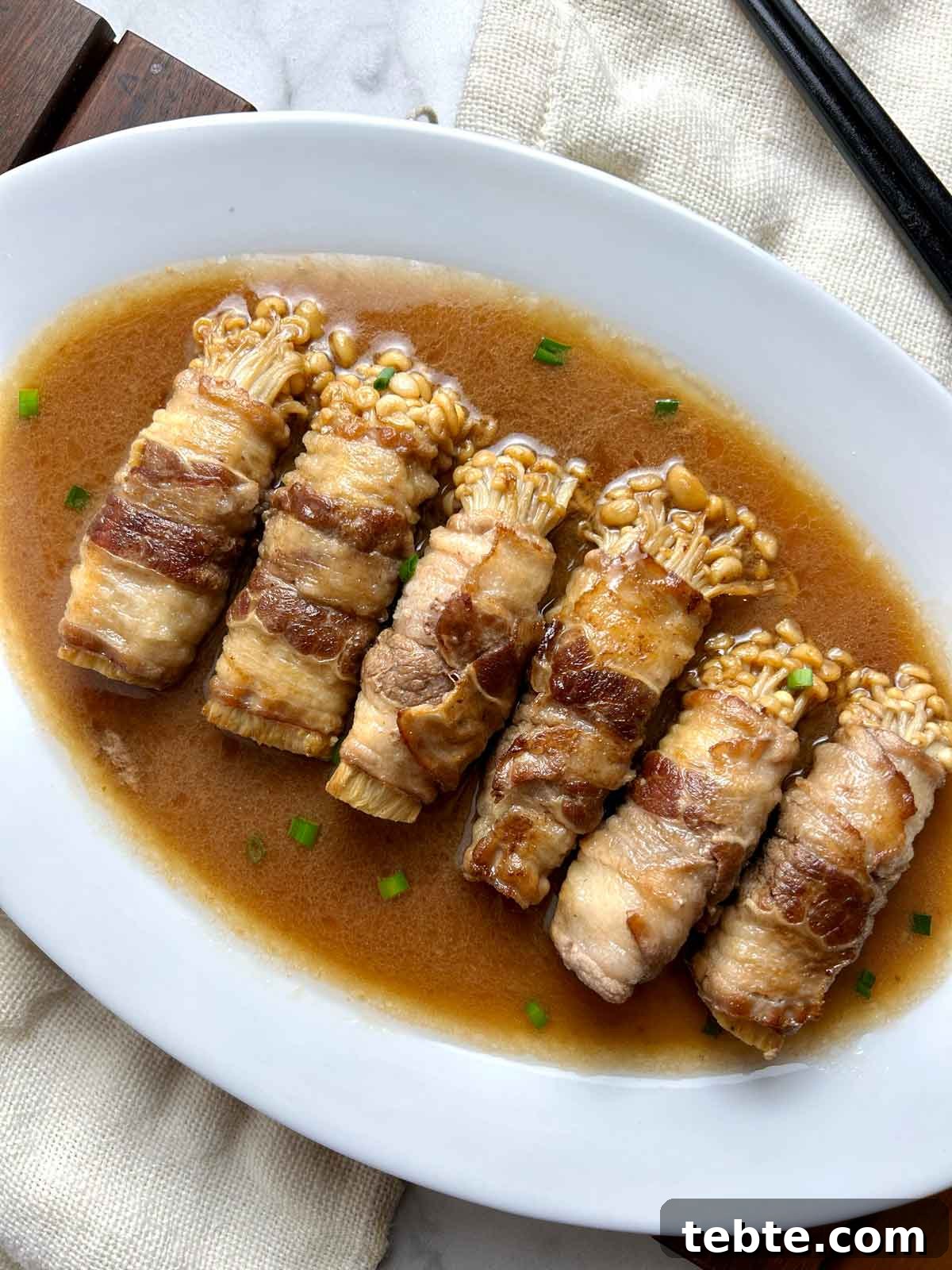 enoki beef rolls on plate