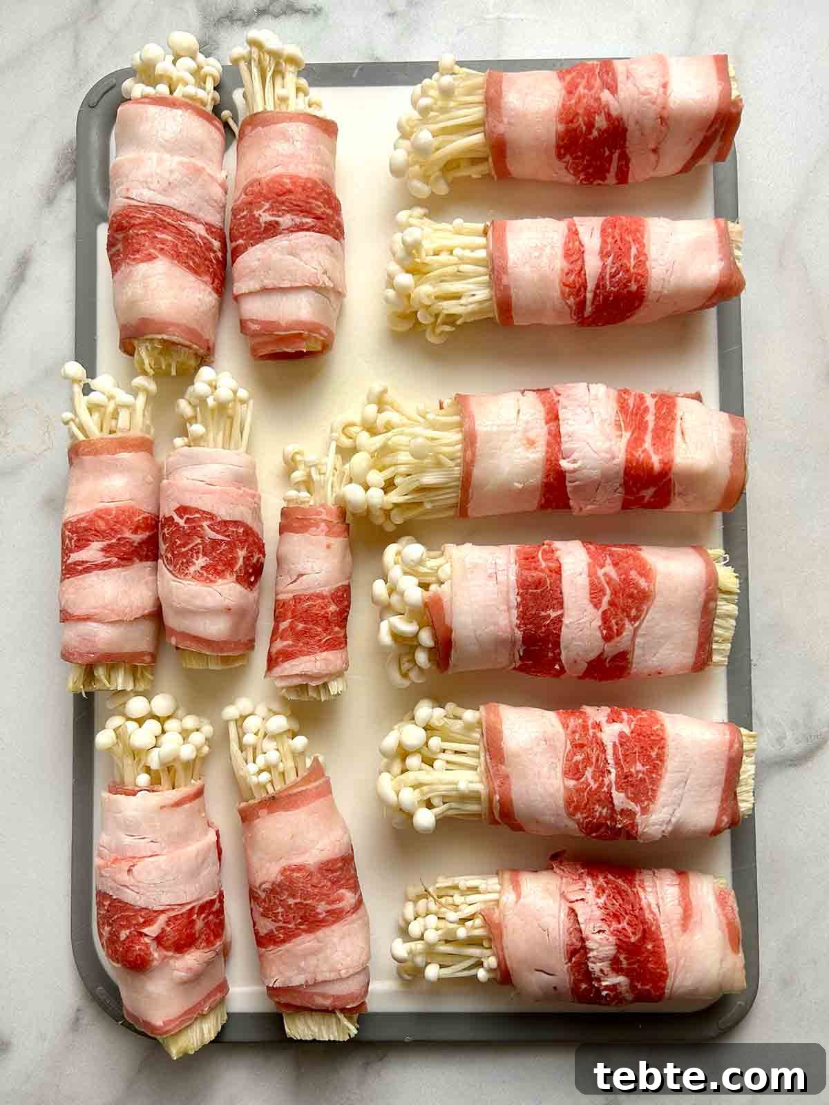 enoki strands wrapped in beef slices