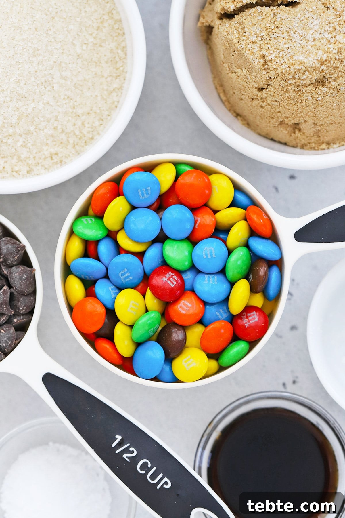 Ingredients for gluten-free M&M cookies