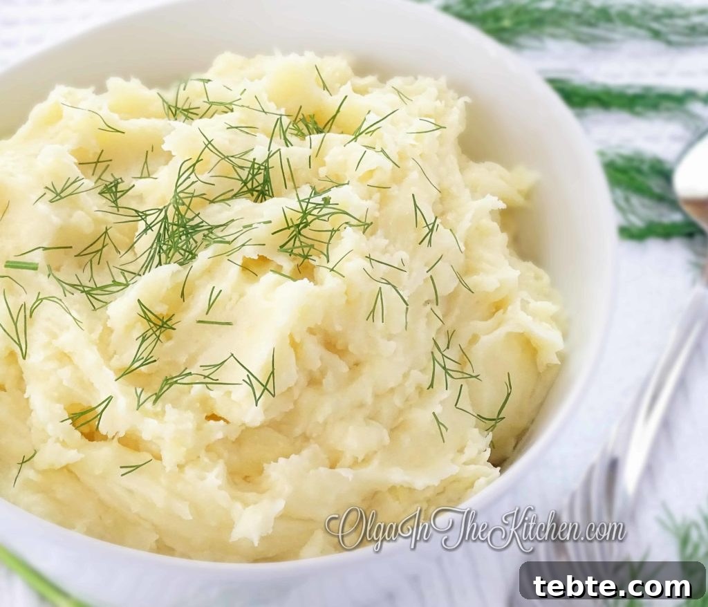 Creamy Classic Mashed Potatoes Recipe for Perfect Comfort Side 2 Classic Mashed Potatoes: a delicious, creamy side dish for any piece of meat or fish. | olgainthekitchen.com
