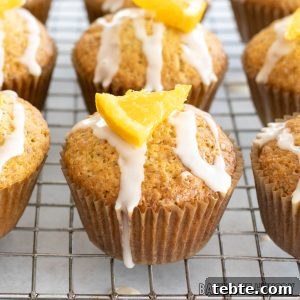 Citrus Poppy Seed Muffins with Orange Zest 17 orange poppy seed muffins close up on wire rack