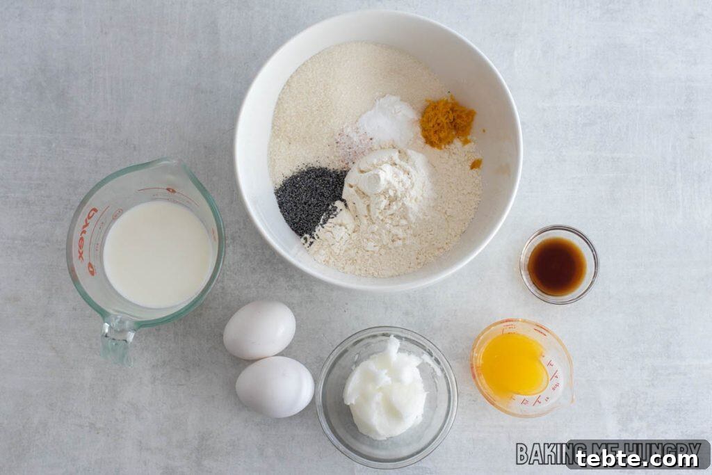 Citrus Poppy Seed Muffins with Orange Zest 4 ingredients in bowl