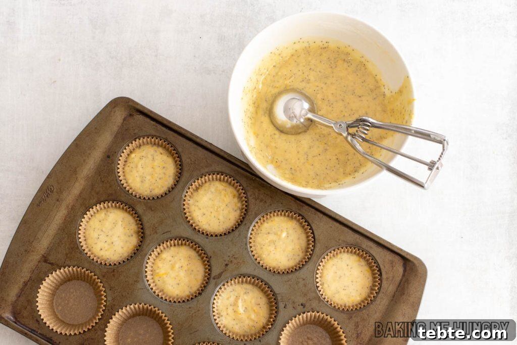 Citrus Poppy Seed Muffins with Orange Zest 8 scoop in bowl of batter