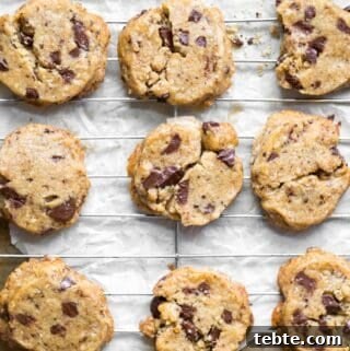 Coffee Chocolate Chunk Shortbread Cookies 11 coffee chocolate chunk cookies on a cooling rack