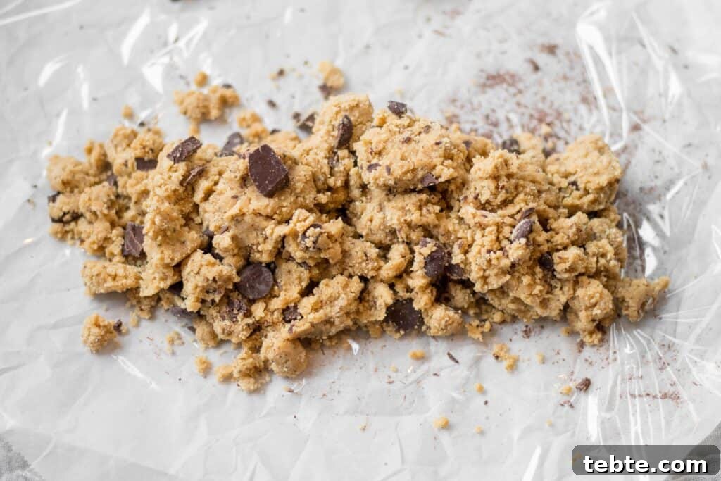 Coffee Chocolate Chunk Shortbread Cookies 8 cookie dough ready to form into a log