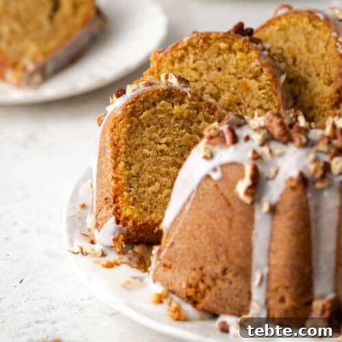 Slices of sweet potato pound cake served on a white plate.