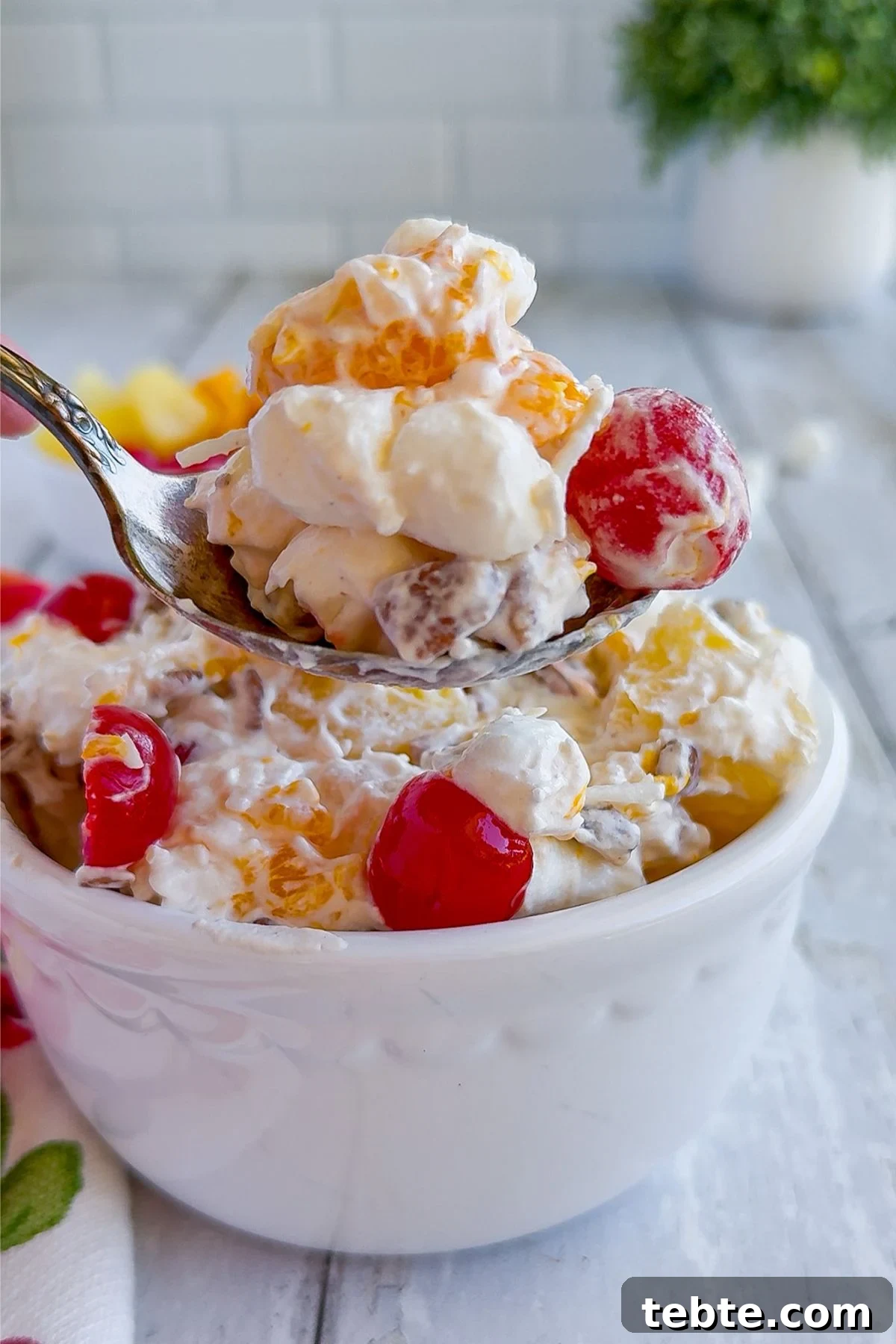 Classic Ambrosia Salad Recipe with Citrus and Coconut 2 Bowl of ambrosia salad.