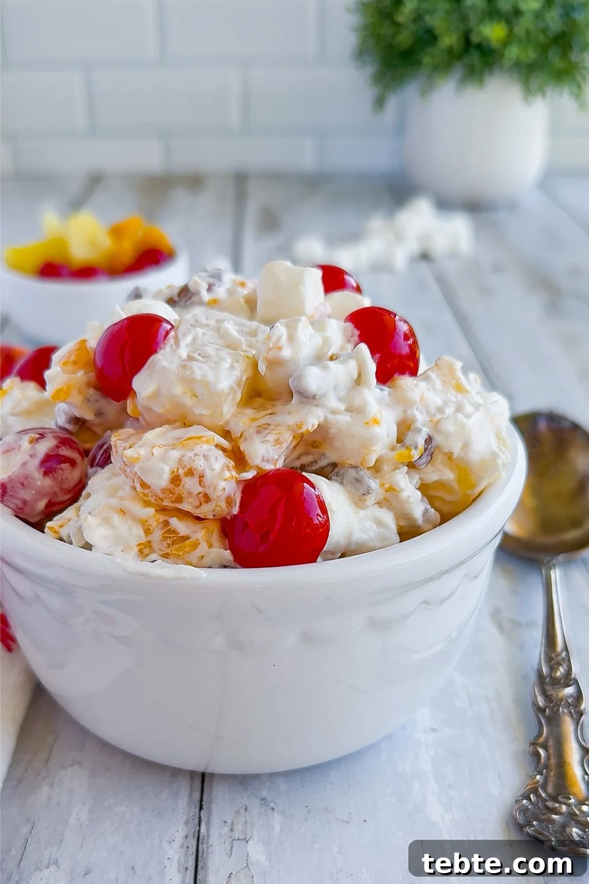 Classic Ambrosia Salad Recipe with Citrus and Coconut 8 Bowl of ambrosia salad.