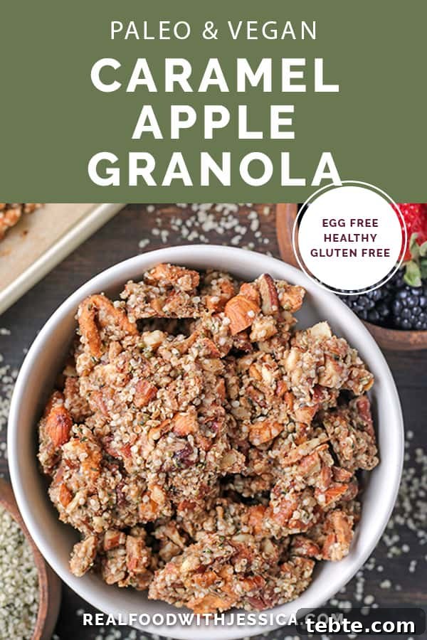 This Paleo Caramel Apple Granola is easy to make and is such a great snack. The sweet cinnamon, chewy apples, and crunchy seeds combine to make a tasty treat.