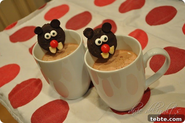 Mini groundhog heads used as toppers for hot cocoa.