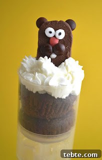 Groundhog Day Pops made from mini cupcakes and candies.