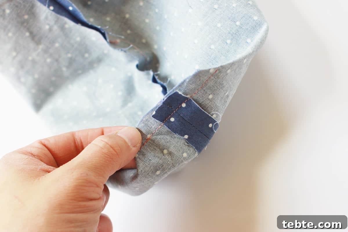 Sew a Drawstring Backpack: Step-by-Step Photo Tutorial 7 a boxed corner